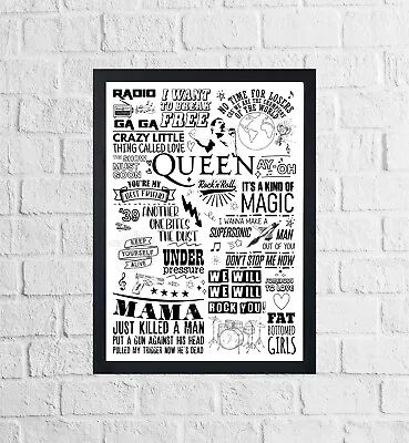 Buy Queen Doodle Lyric Poster Print Sketch Art Wall Music Song Gift Idea Merch • 6.95£
