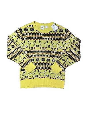 Buy Pokémon Pikachu Winter Holiday Christmas Boys Sweater M Yellow Medium • 16.12£