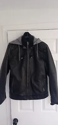 Buy Inside Faux Leather Ziped Up Detachable Hood Jacket Fleece Inside L • 19£