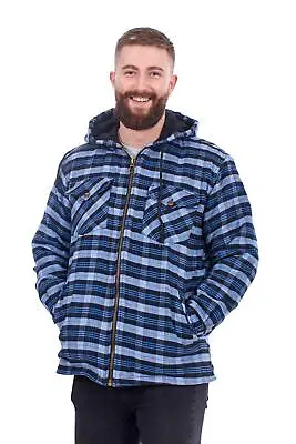 Buy Mens Flannel Padded Work Shirt Hooded Quilted Yarn Dyed Cotton Lumberjack Jacket • 17.95£