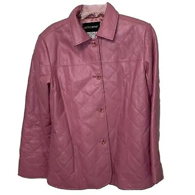 Buy MetroStyle Pink Leather Quilted Blazer Jacket Size Womens Medium • 28.35£