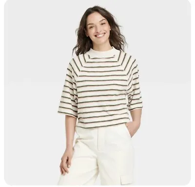 Buy Women's Teenager Mid Sleeve Mock Turtleneck Stripes Shirt Universal Thread XS • 10.61£