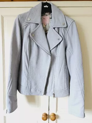Buy TED BAKER COTY Leather Biker Jacket Baby Blue Size 3 12 • 75£