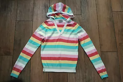Buy Striped Stretch Hooded Jumper SIZE 8-10 Cotton Hoodie Retro Emo Top • 5.99£