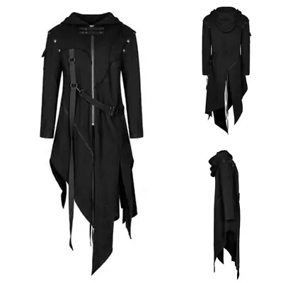 Buy Men's Gothic Trench Coat Steampunk Long Irregular Hooded Cardigan Black 🔥🔥🔥 • 24.60£
