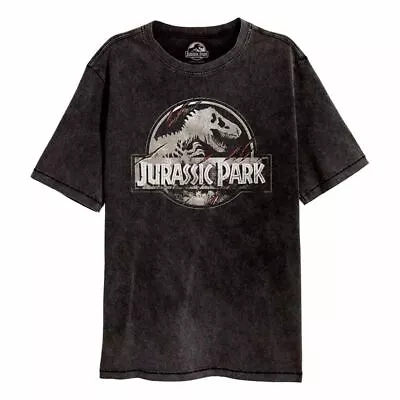 Buy Jurassic Park Scratched Logo Acid Wash Crew Neck T-Shirt • 10£