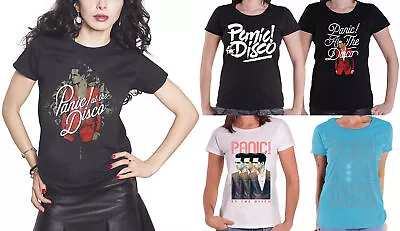 Buy Official Panic At The Disco T Shirt Brendon Band Logo Panic! Womens Skinny Fit • 7.95£
