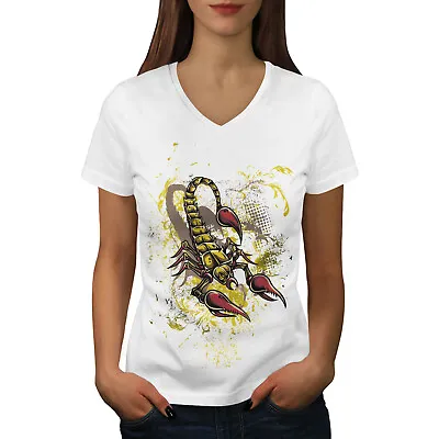 Buy Wellcoda Scorpion Art Wild Womens V-Neck T-shirt, Insect Graphic Design Tee • 17.99£