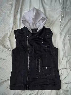 Buy Sleeveless Denim Jacket With Detachable Grey Hoodie • 30£