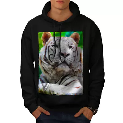 Buy Wellcoda Tiger Beast Photo Mens Hoodie, White Casual Hooded Sweatshirt • 25.99£