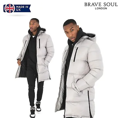 Buy Mens Brave Soul HELMSHORE Longline Puffer Coat Padded Puffer Style 2 Lower Side • 25.99£