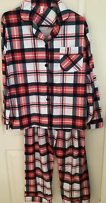 Buy NEW. Ladies Red & White Check 2 Piece Pyjama Set Size M • 8.99£