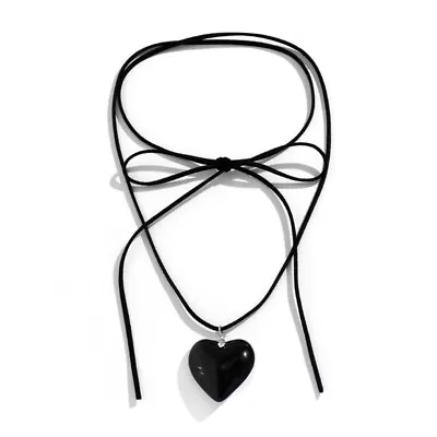 Buy Goth Black Velvet Big Heart Pendant Choker Necklace For Women Elegant Jewelry • 6.17£