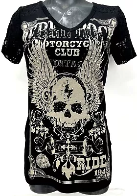 Buy Vocal Apparel Skull & Wings Print Lace Shoulder & Back Shirt With Stones Detail • 35.04£
