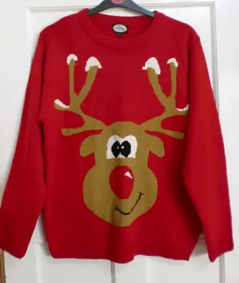 Buy Christmas Jumper - Red, Rudolph Face, Size Large • 6.99£