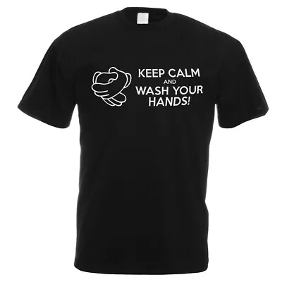 Buy Keep Calm & Wash Your Hands Design Mens Black Printed T-Shirt XTSN150 • 9.99£