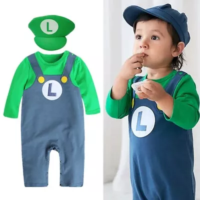 Buy Baby OnePiece Super Mario Bros Costume Hat Jumpsuit Romper Clothing Fancy Dress • 16.47£