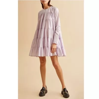 Buy Merlette Soliman Tiered Mini Dress Babydoll In Lilac Purple Cotton Women’s XS • 137.02£