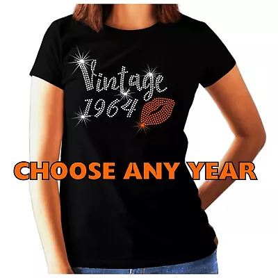 Buy Birthday Vintage 1964 Womens 60th Rhinestone Crystal T Shirt  ANY DATE- ANY SIZE • 12.99£