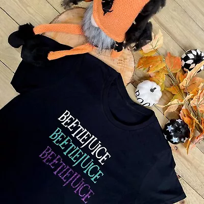 Buy BEETLEJUICE T-SHIRT - Glitter Print | Halloween T-Shirt | Ladies Graphic Tee • 12.95£
