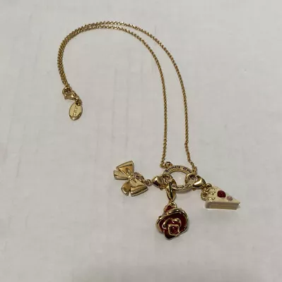 Buy Disney Couture Charm Necklace Gold-tone Rose Cake Slice Bow (S106) • 38.56£