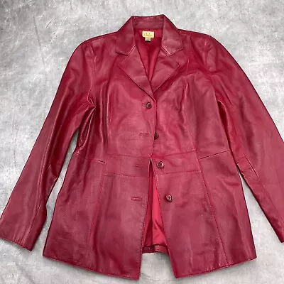 Buy Caslon Jacket Women Medium Red Lambskin Leather Classic Blazer Casual 90s VTG • 42.60£