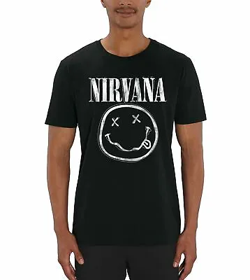 Buy Official Nirvana Classic Smiley Men's Black T-Shirt • 22£