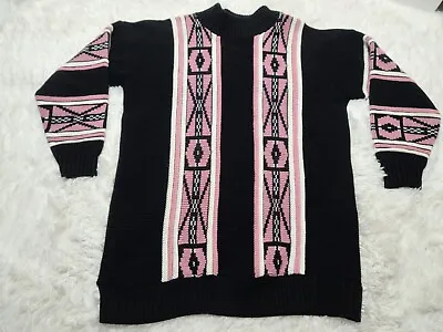 Buy 80's Clifton Place XL* Aztec Tribal Pink/Black Knit Sweater Geometric USA Made • 14.18£