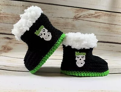 Buy Baby Hand Knitted  Booties Boots Slippers Misfits Goth Metal Rock Skull 0-12M • 22.53£