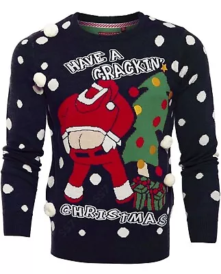 Buy Mens Christmas Jumper Xmas Knitted Santa Crackin Novelty 3D Sweater New L • 14.99£
