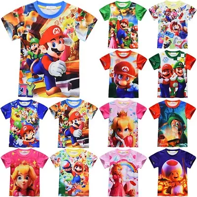 Buy Super Mario Kids T-shirt Toad Luigi Mario 3D Print Short Sleeve Tee Casual Tops • 9.49£