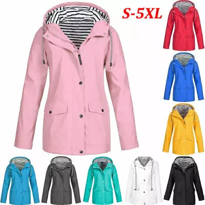 Buy Ladies Hooded Outdoor Wind Rain Forest Jacket Coat Windbreaker Outwear Plus Size • 18.83£