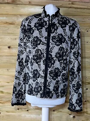 Buy Joseph Ribkoff Jacket 16 Black & White Floral Clear Sequin Zip Up Formal Veston • 21.77£