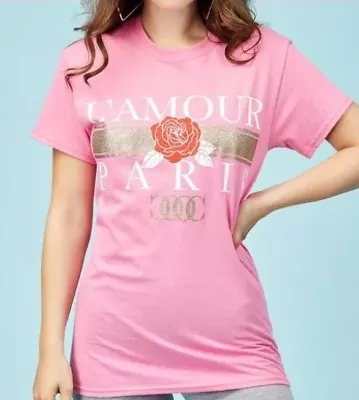 Buy Lotd Pink L’amour Paris Slogan T-Shirt Size L Box E119 • 14.99£