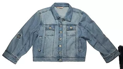 Buy HIGHWAY JEANS Jacket Sz L Cropped Roll Tab Sleeve • 16.63£
