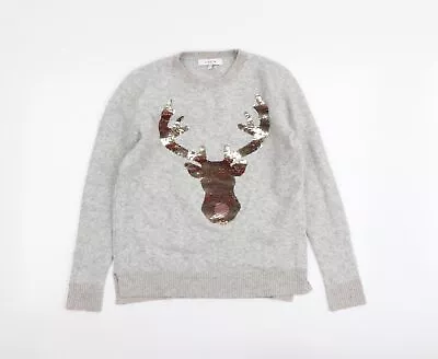 Buy NEXT Womens Grey Round Neck Acrylic Pullover Jumper Size 10 - Reindeer Christmas • 6.75£
