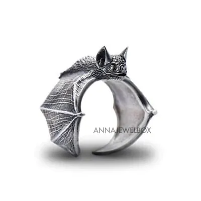 Buy Adjustable Silver Bat Ring Band Gothic Punk Gift Celtic Wiccan Jewellery Gift UK • 8.99£