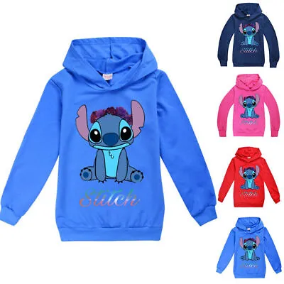 Buy Kids Lilo And Stitch Pocket Hoodies Jumper Top Long Sleeve Pullover Sweatshirt • 8.72£