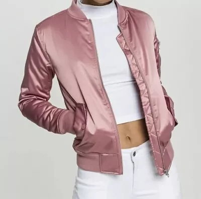 Buy Womens Brand New, Lovely Fitting Urban Classics Pink Satin Bomber Jacket. Xs • 10£