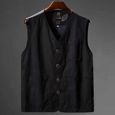 Buy Mens Loose Sleeveless Vest Men Fishing Comfy V Neck Vests Jackets Casual Outwear • 22.05£