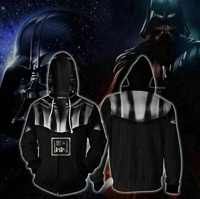 Buy Star Wars Darth Vader Dark Side Print Black Zip Hoodie Jumper • 40£