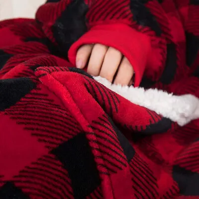 Buy Red Winter Soft Long Hoodie Nightwear Indoor Robe Hooded Blanket Home • 14.95£