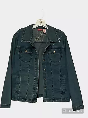 Buy Cappagollo Denim Blue Jean Jacket Women's Petite Large PL Embroidery Front/Back • 7.72£