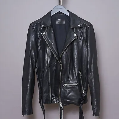 Buy ALL SAINTS Mens WICK Leather Jacket XS Black  Biker Bomber EXTRA SMALL D27 • 199.99£