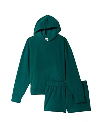 Buy Victoria's Secret PINK Polar Fleece Hoodie & Short Set 2XL Dark Green Pajama • 44.10£