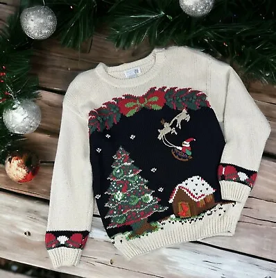 Buy VTG Christmas Sweater Pullover Chunky Knit M Holiday Tacky Ugly Santa Reindeer • 28.90£
