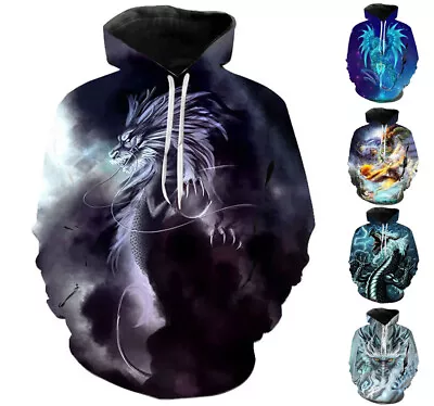 Buy Mens Graphic Print Hoodie Sweatshirt Top Chinese Dragon - Sizes Xs-6xl • 37.45£