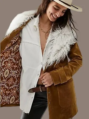 Buy Free People Lady Lane Faux Fur Collar Jacket Corduroy XS/ 6-8 UK, New RRP £268 • 39.99£
