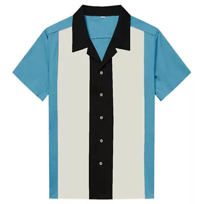 Buy Men 50's Vintage Bowling Shirt Rockabilly Clothing Short Sleeve Casual Shirts • 19.07£