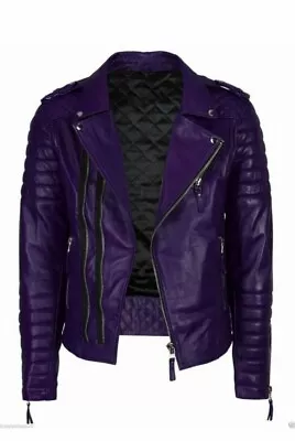 Buy Genuine Cow Leather Purple Brando Biker Rock Punk Style Jacket • 89.99£